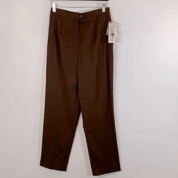 slim fit dress slacks Phix Men's Brown High Waisted Side Buckle Flare Pants in Size 36W L34